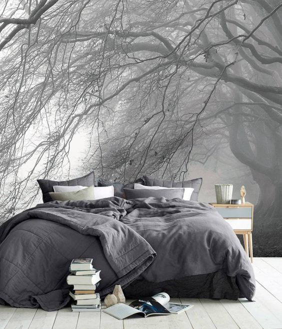 Adesivo para Parede de Quarto Floresta Preto e Branco